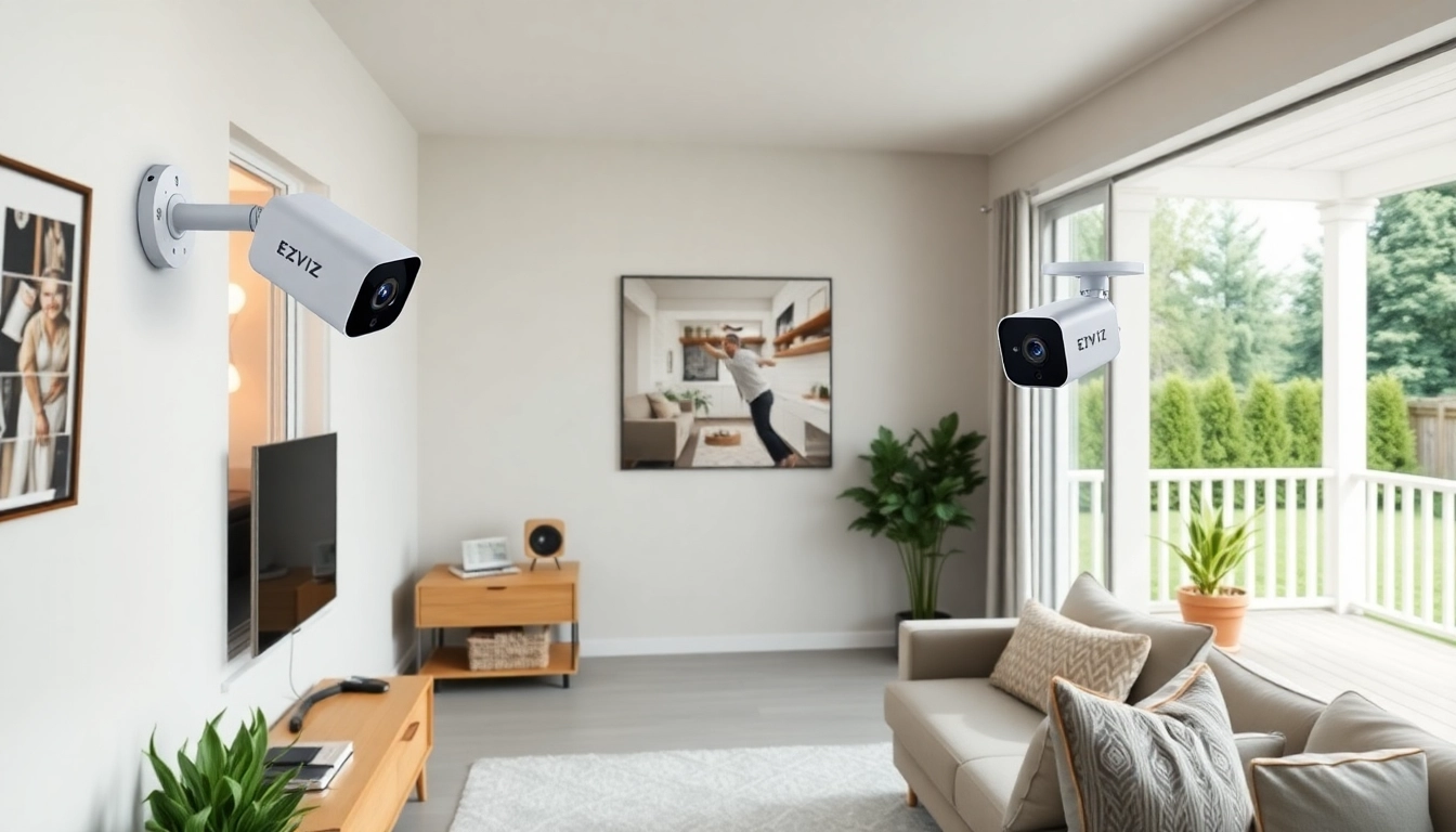 Cámaras EZVIZ monitoreando un entorno doméstico moderno para una mayor seguridad.