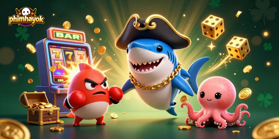 Experience thrilling action in a vibrant casino scene with phimhayok characters and slot machines.