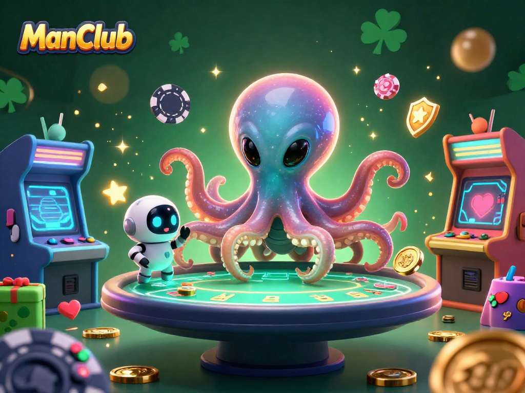 Join the excitement at ManClub with a thrilling poker game experience led by an alien octopus.