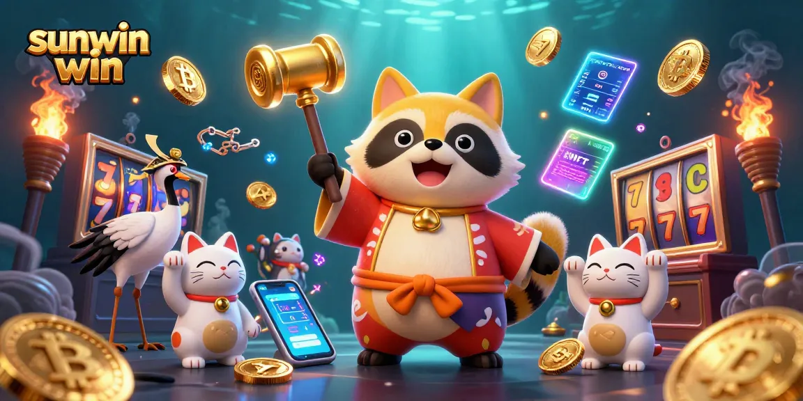 Experience the excitement of sunwin win with a vibrant casino-themed 3D illustration featuring engaging characters and dynamic elements.