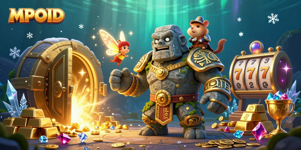 MPOID brings vibrant casino action to life with colorful slot reels and dynamic treasure elements.