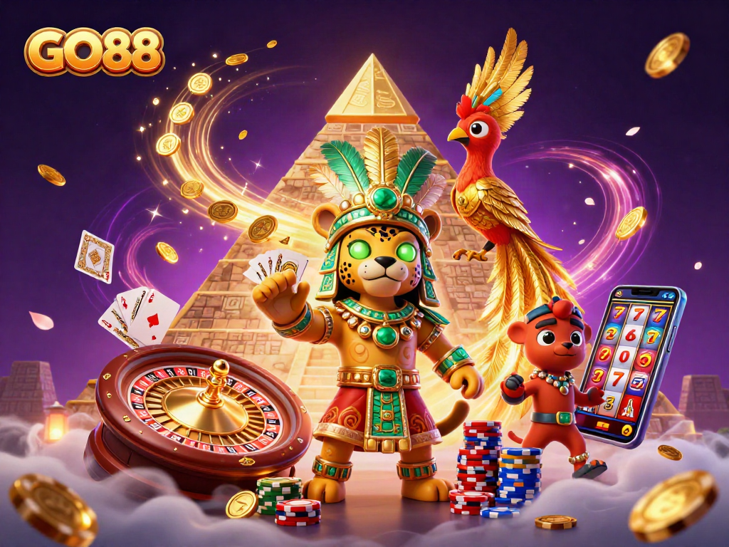 Engage with GO88’s dynamic casino experience featuring rich visuals of jackpots and vibrant gaming elements.