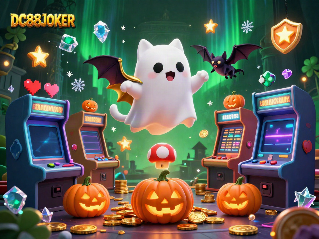 Experience DC88JOKER's vibrant ghost cat casino adventure filled with animated game elements and glowing excitement.