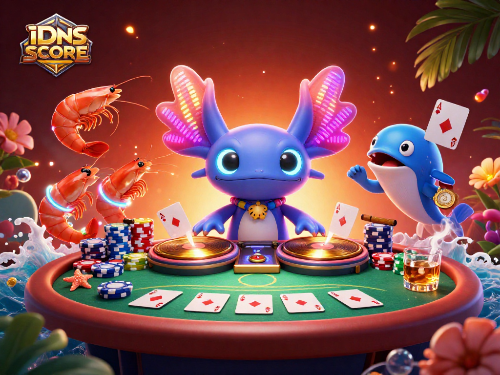 Engage in vibrant gameplay at IDNSCORE and enjoy an energetic casino scene filled with poker elements.