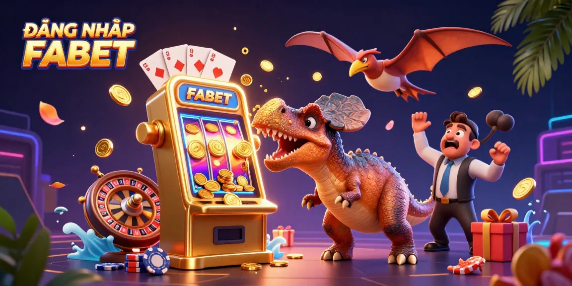 Experience the fun of ĐĂNG NHẬP FABET with a pachycephalosaurus winning coins from a slot machine scene.