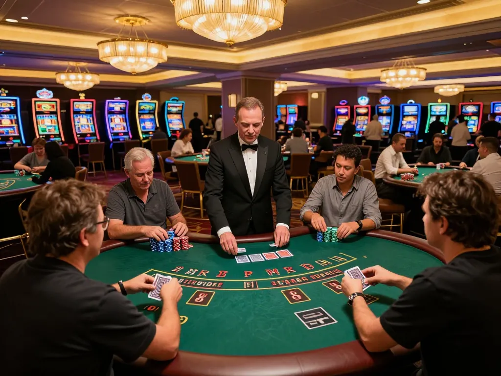 Experience the thrill at F8BET.dental, where players strategically engage in blackjack games in an upscale casino setting.