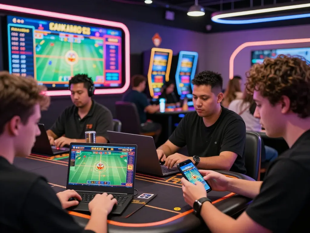 Players experience diverse gaming activities at Goal123's vibrant online casino in 2026, showcasing excitement and community.