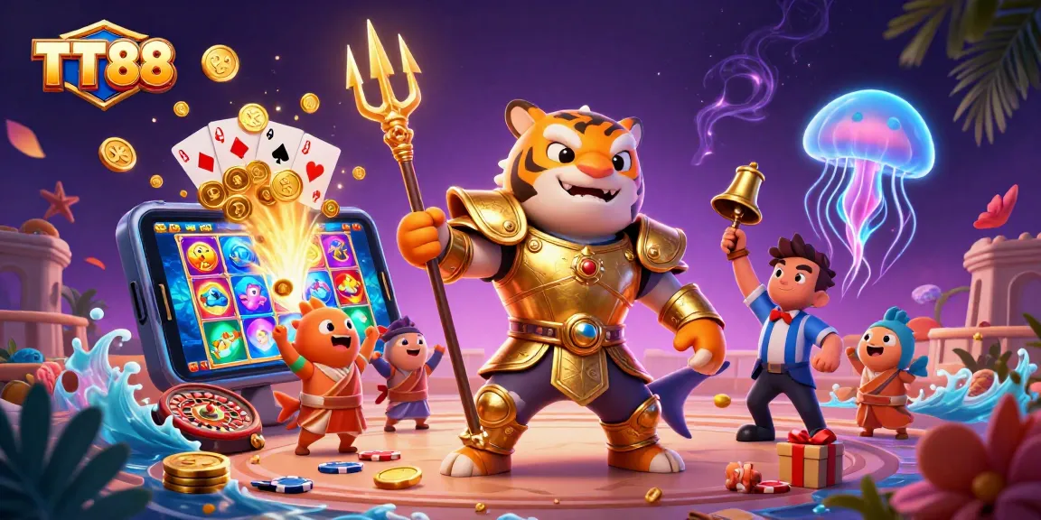 Experience the thrilling action at TT88 with vibrant 3D casino elements and dynamic characters.