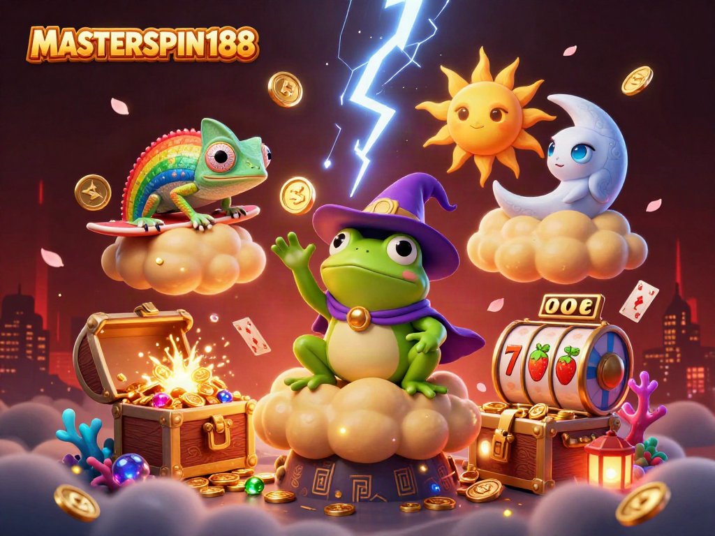 Immerse in the thrill of MASTERSPIN188 with a magical storm of coins and vibrant characters.