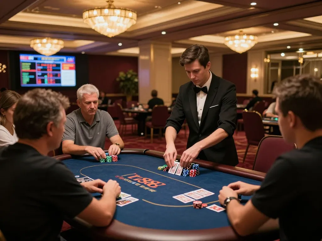 Players engaged in high-stakes poker at tr88 casino, strategizing for winning hands