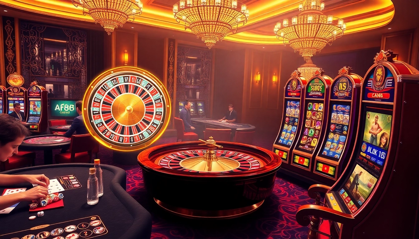 Engage with exciting casino gameplay at AF88 link featuring vibrant slot machines, poker games, and roulette.