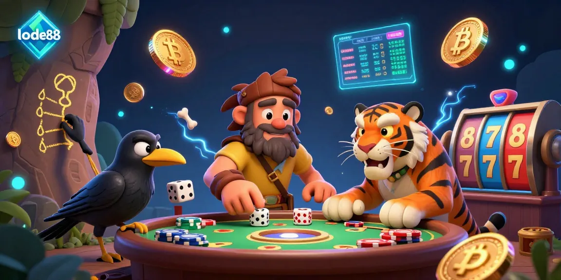Experience lode88's thrilling prehistoric casino with a liveliness of caveman, tiger, and crow characters.
