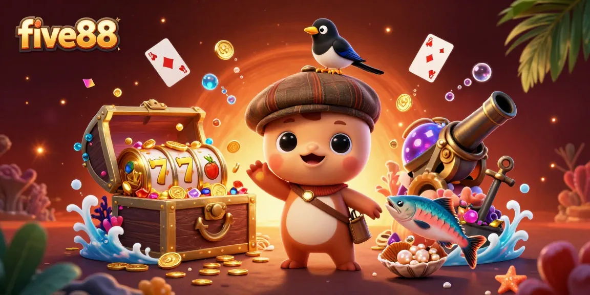 Spin the reels for treasure with five88's cute 3D Nessie character and gold elements.