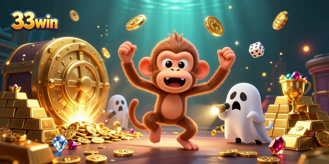 Watch the mischievous poltergeist monkey and ghost-hunter puppy in a vibrant 33win casino adventure.