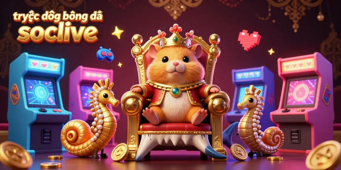 Experience trực tiếp bóng đá socolive with engaging golden hamster king on shark throne in a dynamic gaming scene.