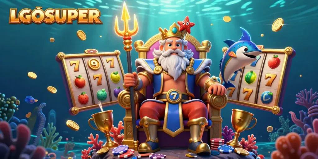 Engage in thrilling slot gameplay at LGOSUPER with vibrant 3D characters and dynamic casino elements.