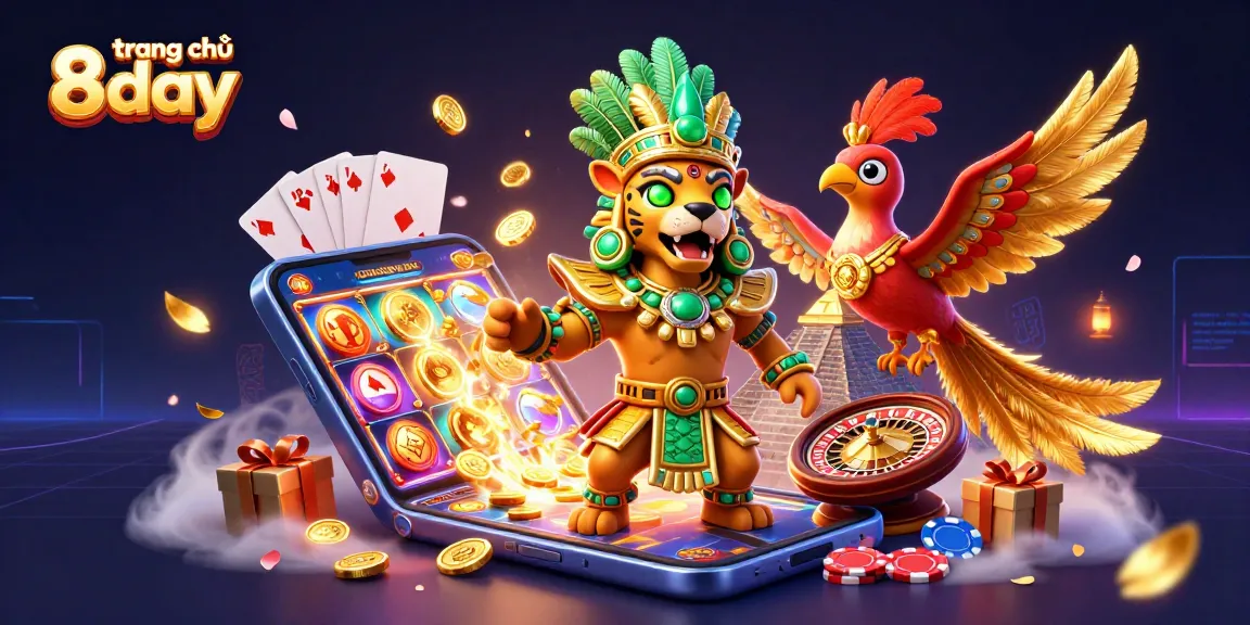 Experience the vibrant action at trang chủ 8day, featuring upbeat 3D characters amid casino excitement.