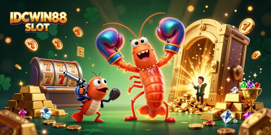 Spin to win with IDCWIN88 SLOT, featuring vibrant characters in a rich casino environment.