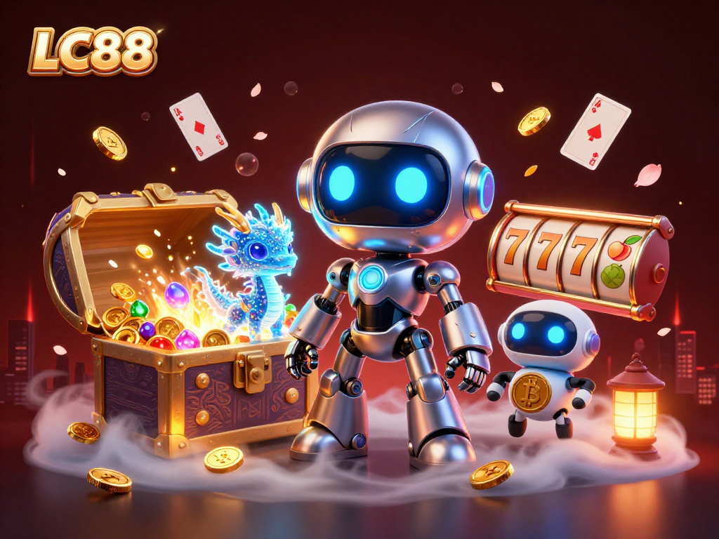 Unleash your winning strategies at LC88 with a vibrant 3D digital casino scene packed with action.
