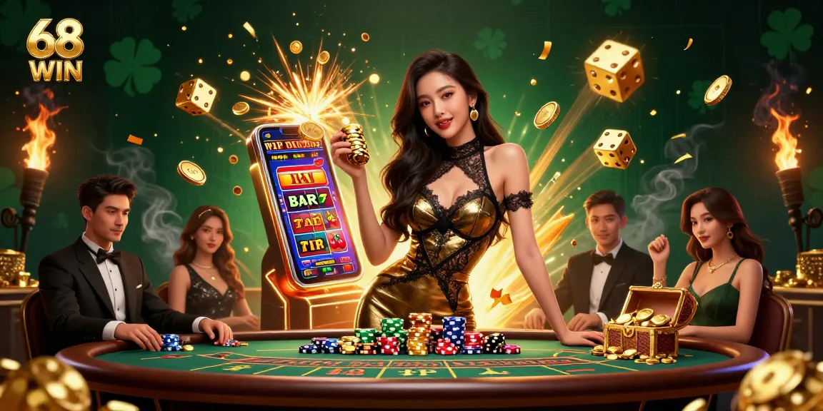 Engage in thrilling bets at 68 WIN, featuring a glamorous Asian dealer at a baccarat table.