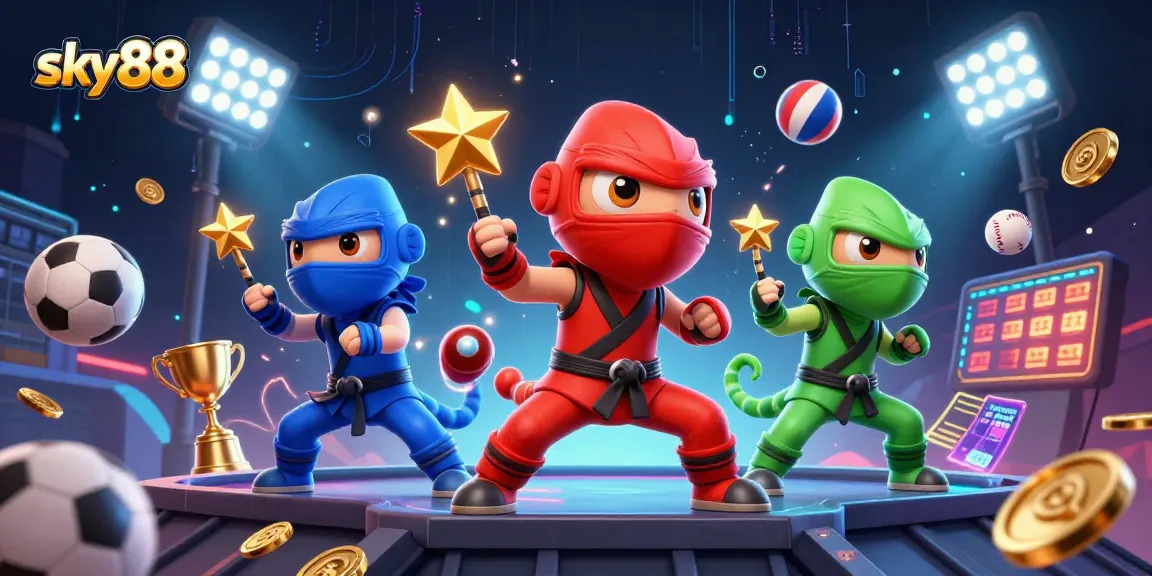 Experience the thrilling action of sky88 as 3D ninja chameleons battle through sports elements.