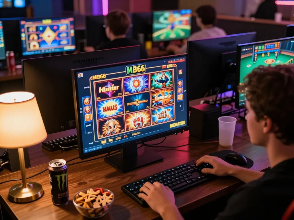 Engaging in exciting slot games with MB66-t on a vibrant online gaming setup