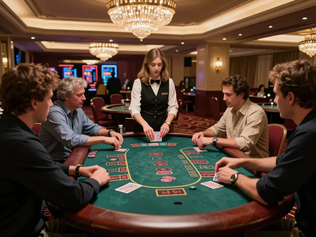 Players at a blackjack table revealing strategies at C168 casino in a vibrant atmosphere.