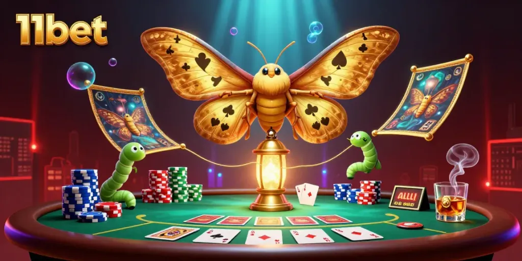 Experience vibrant casino scenes with the 11bet atlas moth symbolizing high stakes.