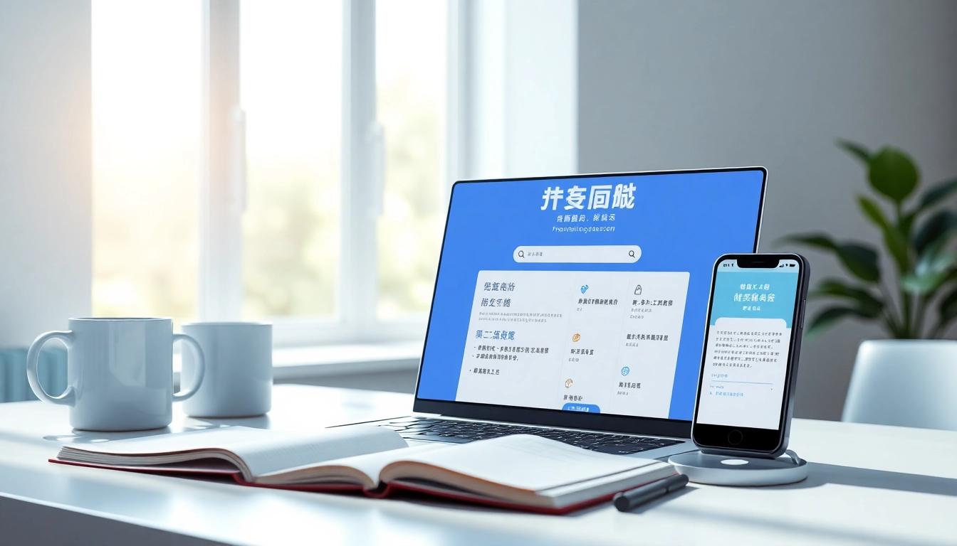 Modern digital workspace showcasing 有道翻译 on a laptop, emphasizing innovative translation solutions.